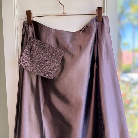 Vintage 90s Crimson by Lawrence Kurtz Taffeta Maxi Ball Skirt & Beaded Belt NWT - Picture 2 of 14